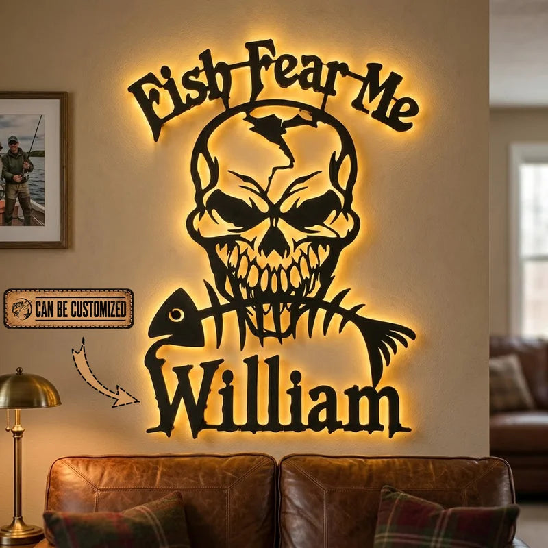Fish Fear Me Customized Skull Fishing Wall Art LED 2026