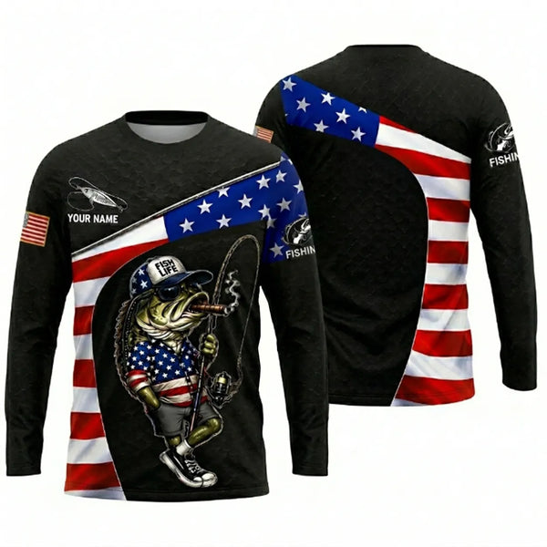 Fish Life American Bass Fishing Long Sleeve Shirt