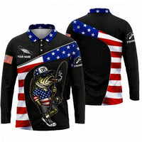 Fish Life American Bass Fishing Polo Long Sleeve Shirt