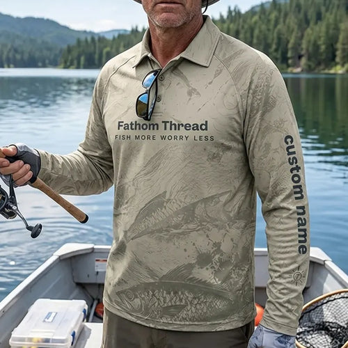 Fish More Worry Less Fishing Polo Long Sleeve Shirt