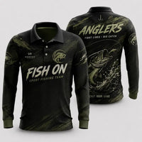 Fish On Sport Fishing Team All-Over Print Polo Long Sleeve Shirt