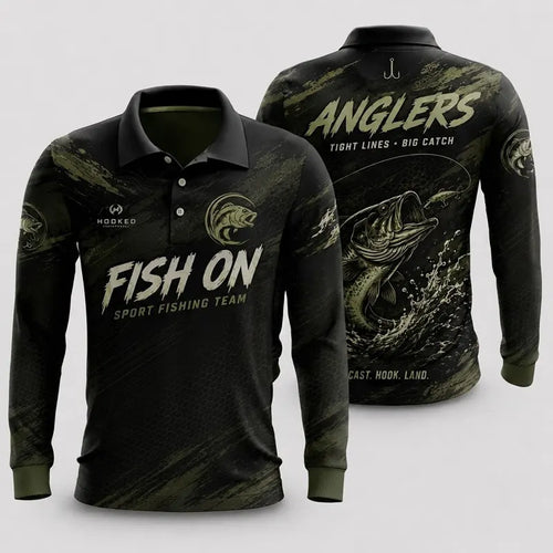 Fish On Sport Fishing Team All-Over Print Polo Long Sleeve Shirt