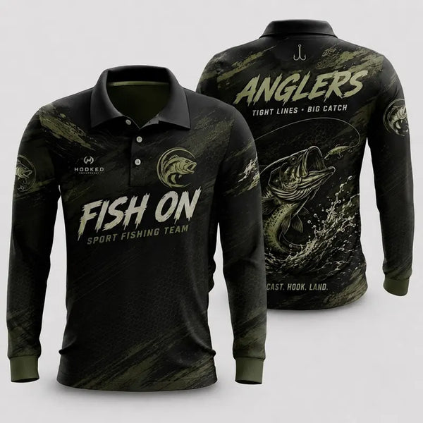 Fish On Sport Fishing Team All-Over Print Polo Long Sleeve Shirt 2026