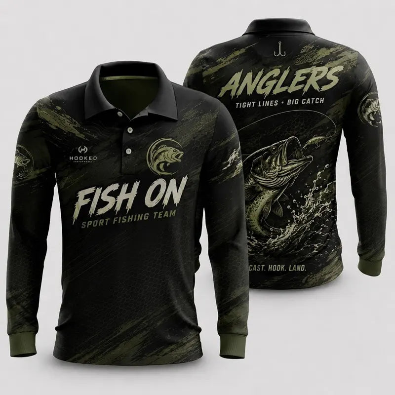 Fish On Sport Fishing Team All-Over Print Polo Long Sleeve Shirt