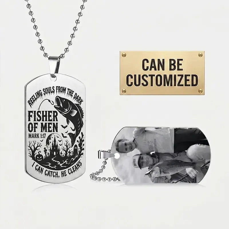 Fisher of Men Christian Fishing Personalized Dog Tag Necklace