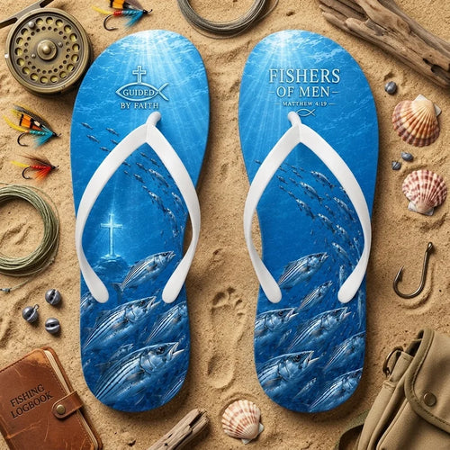 Fishers Of Men Guided By Faith Fishing Flip Flops
