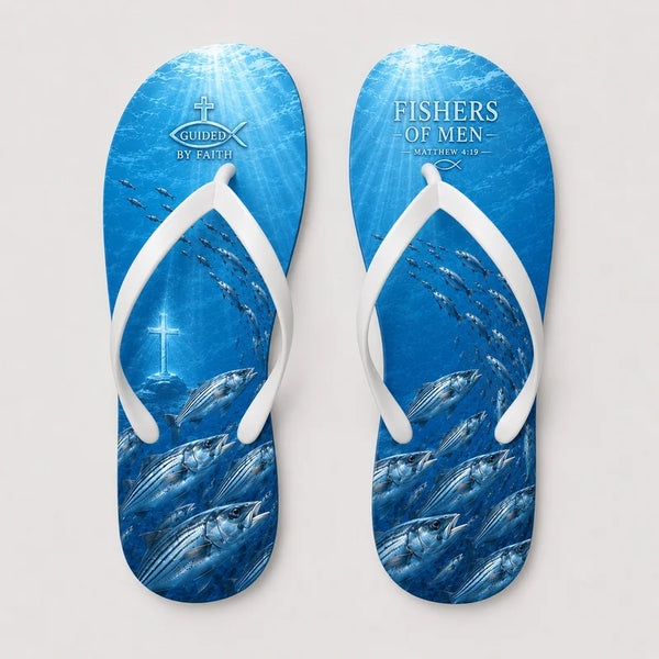 Fishers Of Men Guided By Faith Fishing Flip Flops