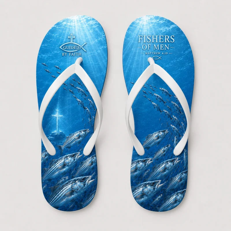 Fishers Of Men Guided By Faith Fishing Flip Flops