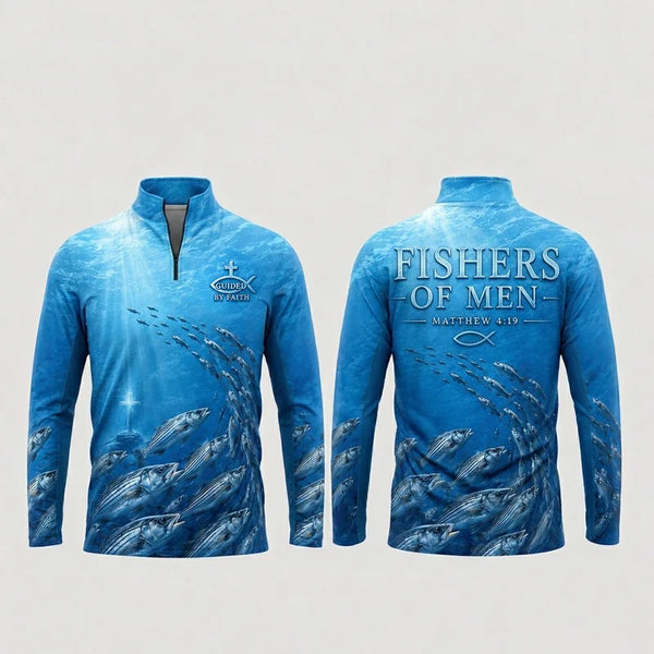 Fishers Of Men Guided By Faith Fishing Polo Long Sleeve Shirt