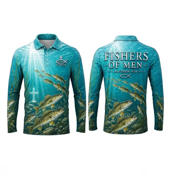 Fishers Of Men Guided By Faith Walleye Polo Long Sleeve Shirt 2026