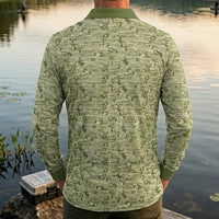 Fishing Camo Fish Pattern Performance Polo Long Sleeve Shirt