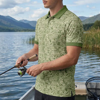 Fishing Camo Fish Pattern Performance Polo Shirt