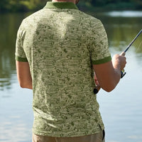 Fishing Camo Fish Pattern Performance Polo Shirt