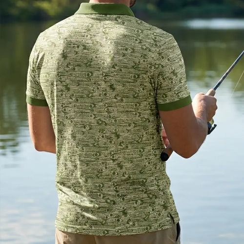 Fishing Camo Fish Pattern Performance Polo Shirt
