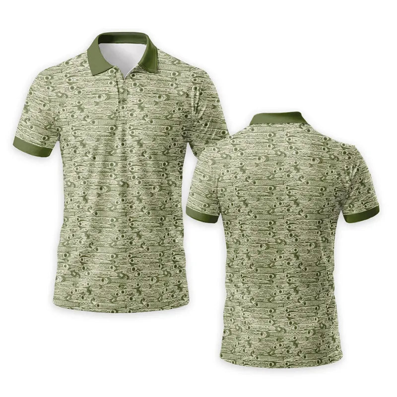 Fishing Camo Fish Pattern Performance Polo Shirt