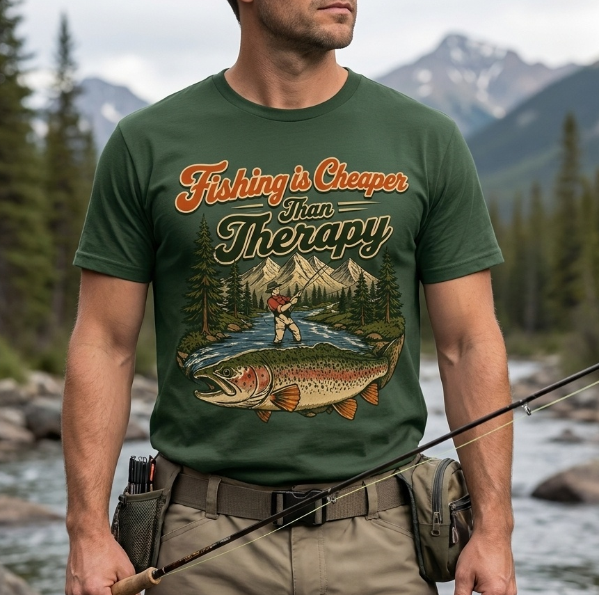 Fishing Is Cheaper Than Therapy Funny Fishing T-Shirt