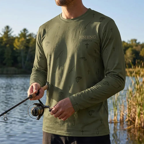 Fishing John 21:6 Christian Fishing Long Sleeve Shirt