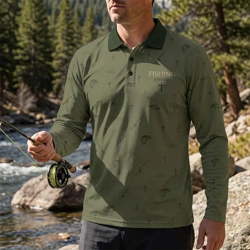 Fishing John 21:6 Christian Fishing Polo Long Sleeve Shirt