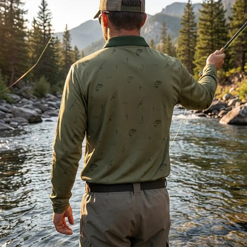 Fishing John 21:6 Christian Fishing Polo Long Sleeve Shirt