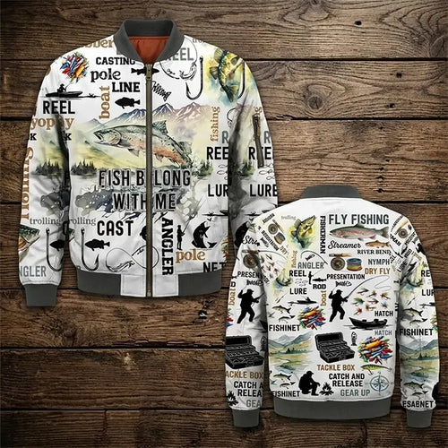Fishing Life All-Over Print Bomber Jacket
