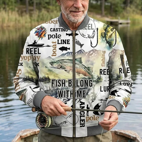 Fishing Life All-Over Print Bomber Jacket