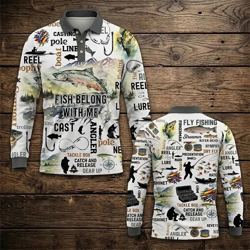 Fishing Life All-Over Print Polo Long Sleeve Shirt