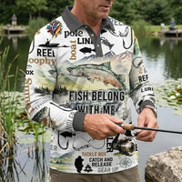 Fishing Life All-Over Print Polo Long Sleeve Shirt