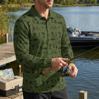 Fishing Life Pattern Polo Long Sleeve Shirt
