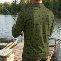 Fishing Life Pattern Polo Long Sleeve Shirt