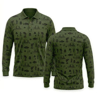 Fishing Life Pattern Polo Long Sleeve Shirt