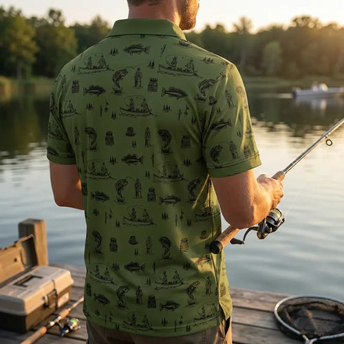 Fishing Life Pattern Polo Shirt