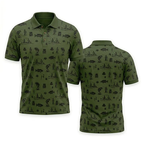 Fishing Life Pattern Polo Shirt