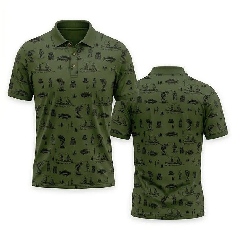 Fishing Life Pattern Polo Shirt