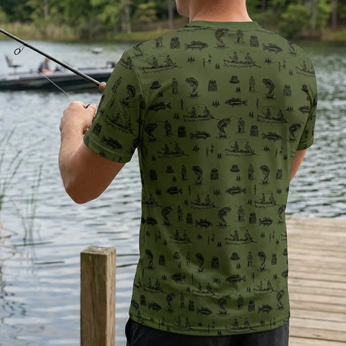 Fishing Life Pattern T-Shirt