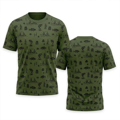 Fishing Life Pattern T-Shirt