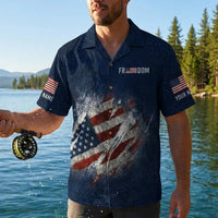 Freedom American Flag Personalized Fishing Hawaiian Shirt