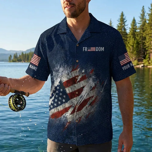 Freedom American Flag Personalized Fishing Hawaiian Shirt