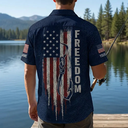 Freedom American Flag Personalized Fishing Hawaiian Shirt