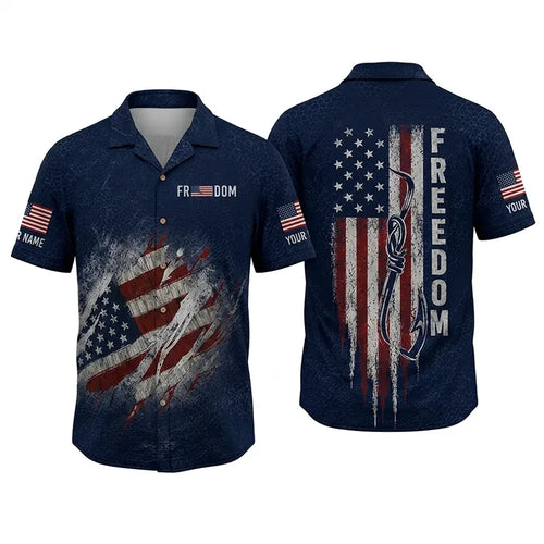 Freedom American Flag Personalized Fishing Hawaiian Shirt