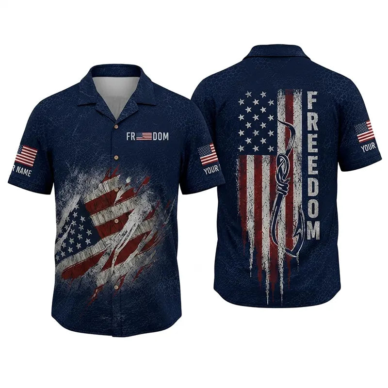 Freedom American Flag Personalized Fishing Hawaiian Shirt