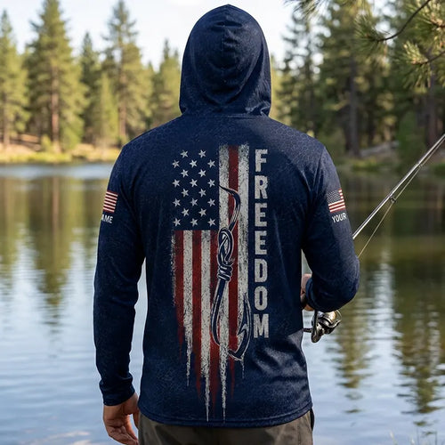 Freedom American Flag Personalized Fishing Hoodie
