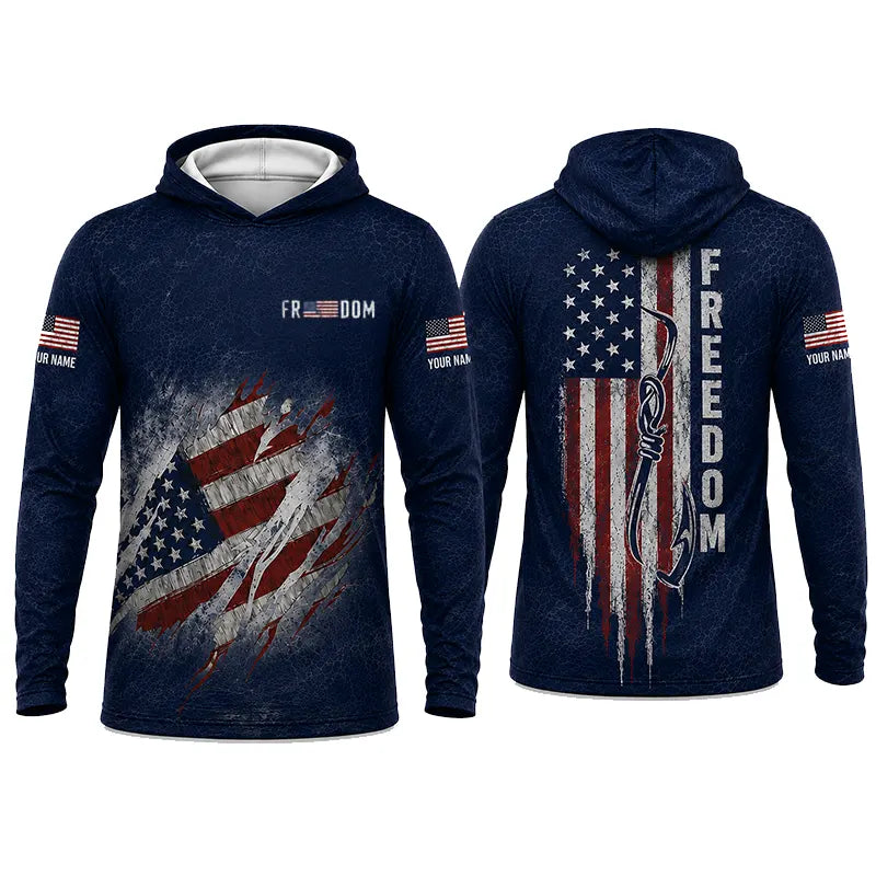 Freedom American Flag Personalized Fishing Hoodie