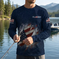 Freedom American Flag Personalized Fishing Long Sleeve Shirt