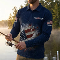 Freedom American Flag Personalized Fishing Polo Long Sleeve Shirt