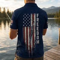 Freedom American Flag Personalized Fishing Polo Shirt
