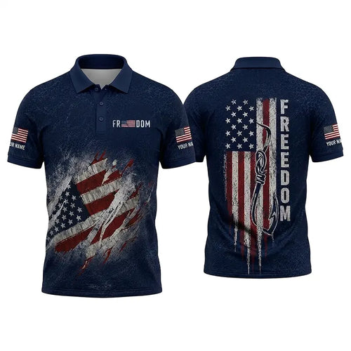 Freedom American Flag Personalized Fishing Polo Shirt