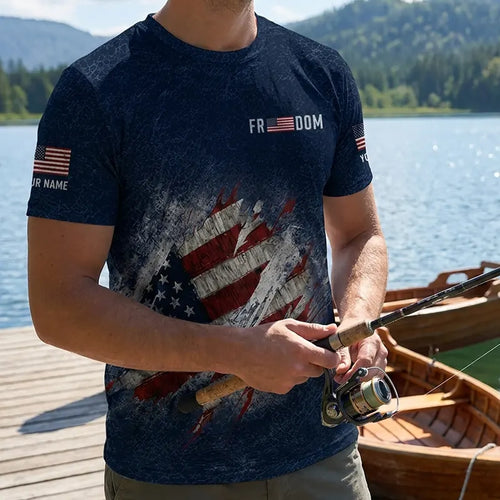 Freedom American Flag Personalized Fishing T-Shirt