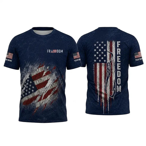 Freedom American Flag Personalized Fishing T-Shirt