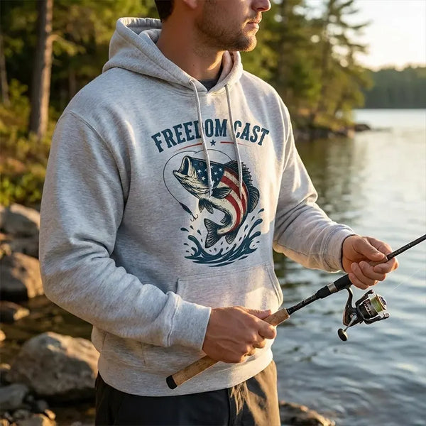 Freedom Cast American Flag Bass Fishing Hoodie