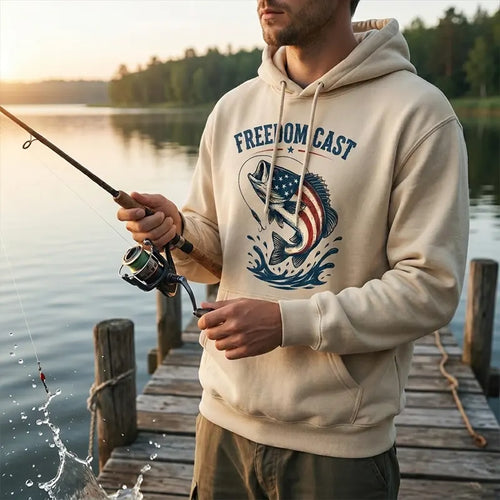 Freedom Cast American Flag Bass Fishing Hoodie